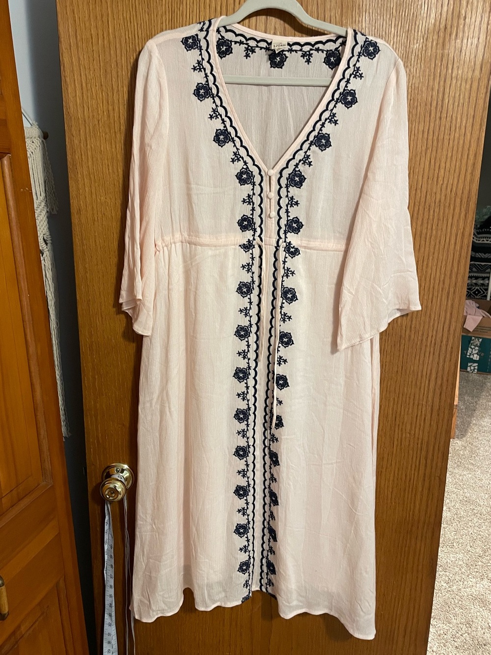 Embroidered Button Down Swimsuit Cover Up Tunic Dress  Sz M